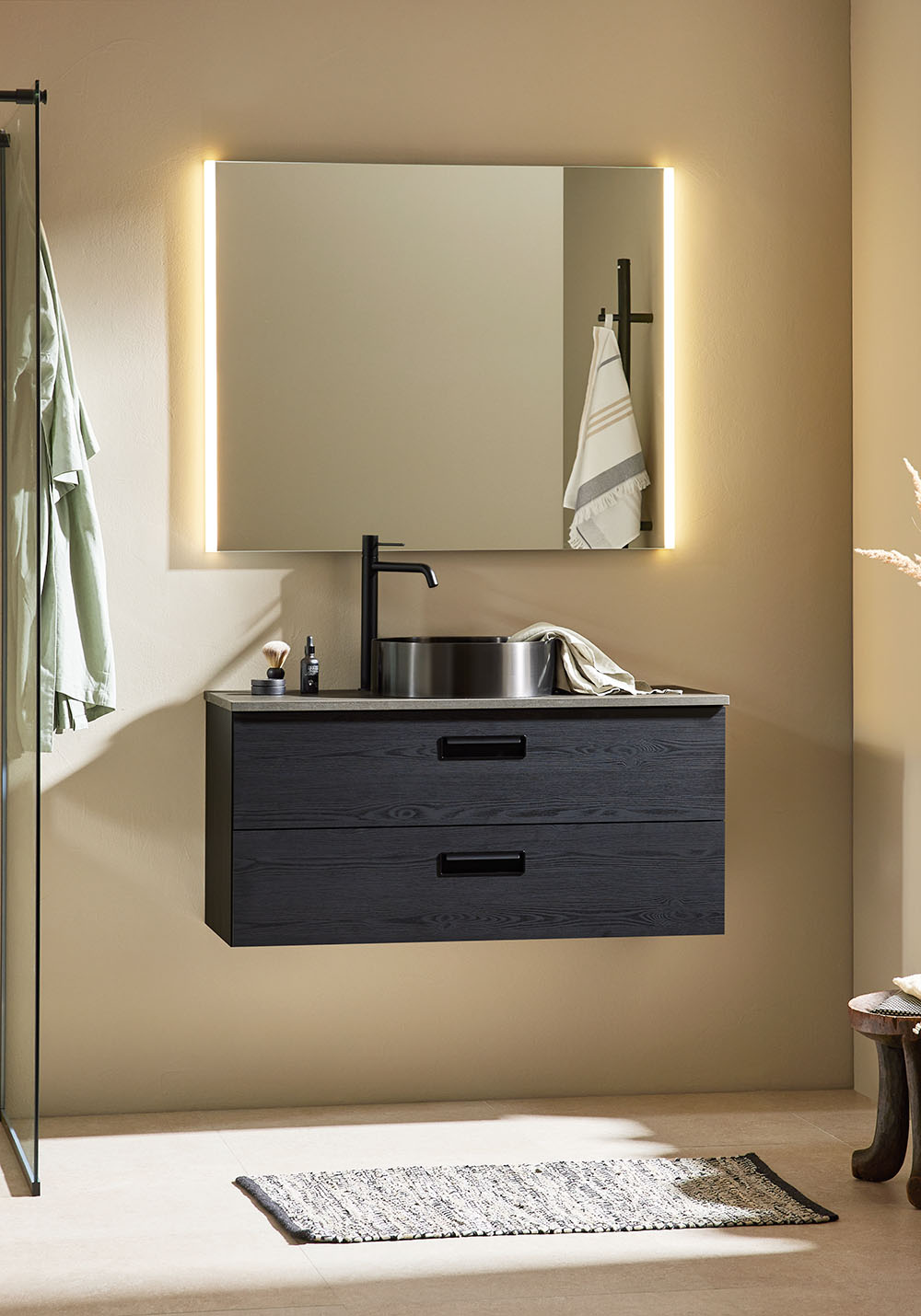 Servantskap Relounge Svart Tretekstur 1000 Med Benkeplate Ceme